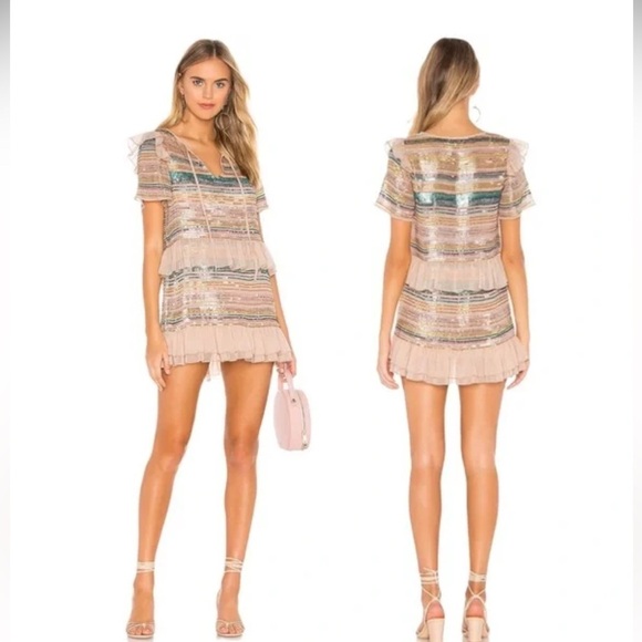 Tularosa Dress Women Medium Sequin Ruffle MiniTiered Cocktail Party Large